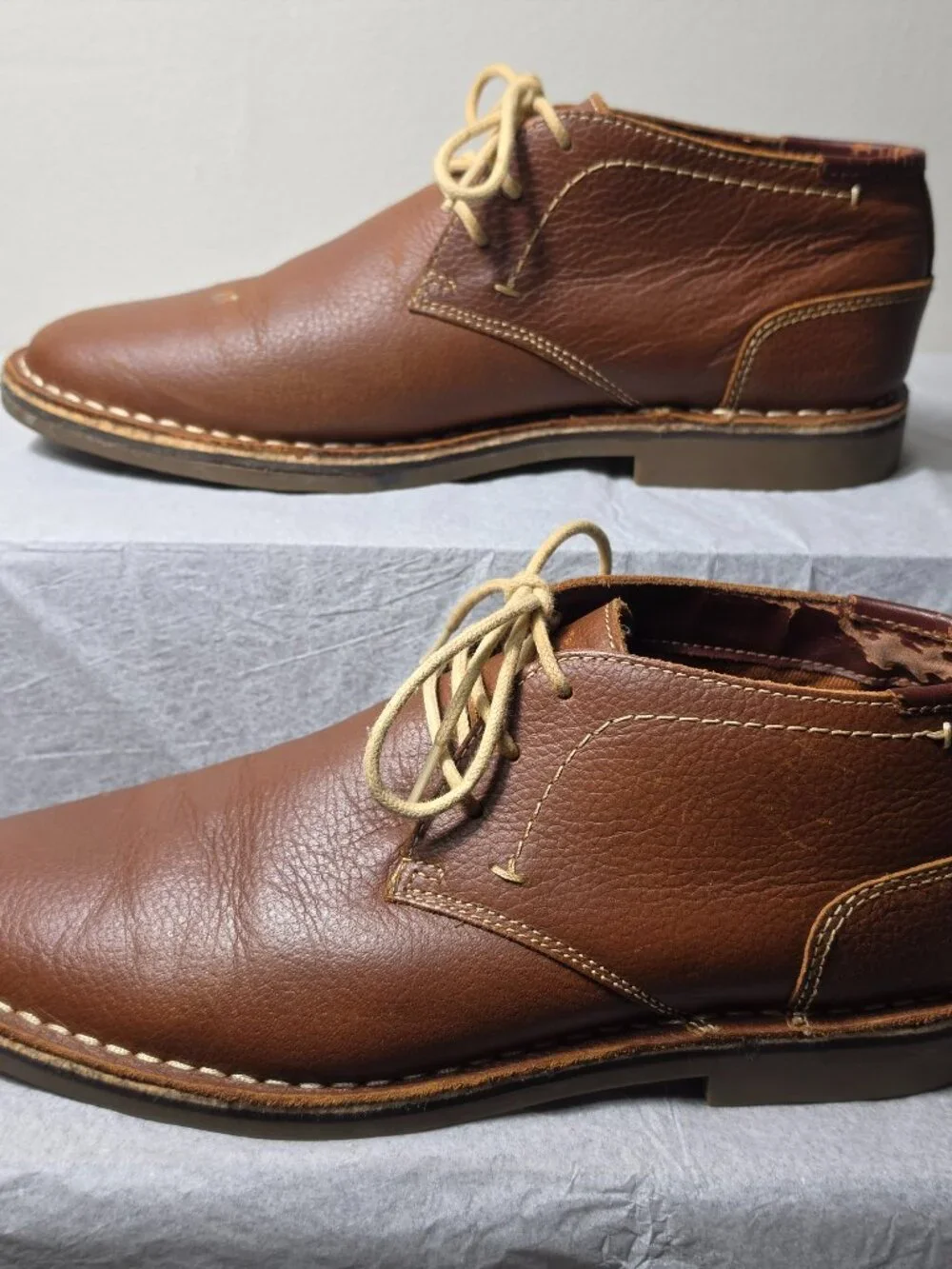 Kenneth Cole Reaction Desert Sun Men's Tan Cognac Brown Leather Chukka Boot #9.5